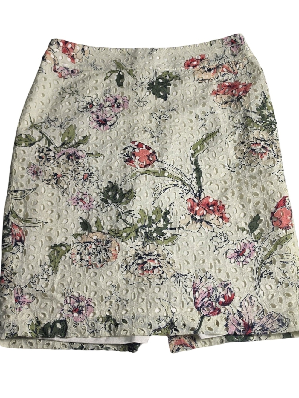 Ann Taylor Petite Floral Eyelet Skirt Cottagecore Coquette Garden Party 00P